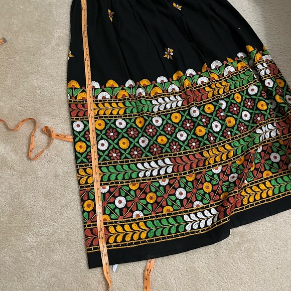 Black and Yellow Embroidered Chaniya Choli with Scarf - Picture 9 of 11